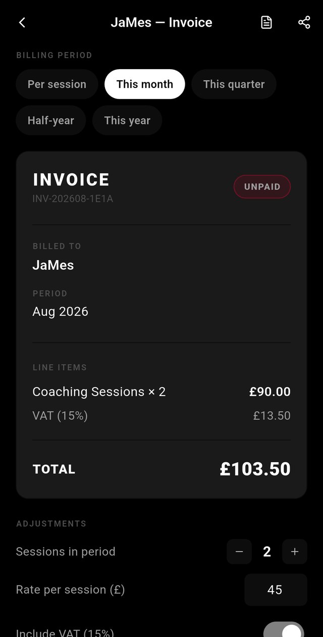A coaching invoice