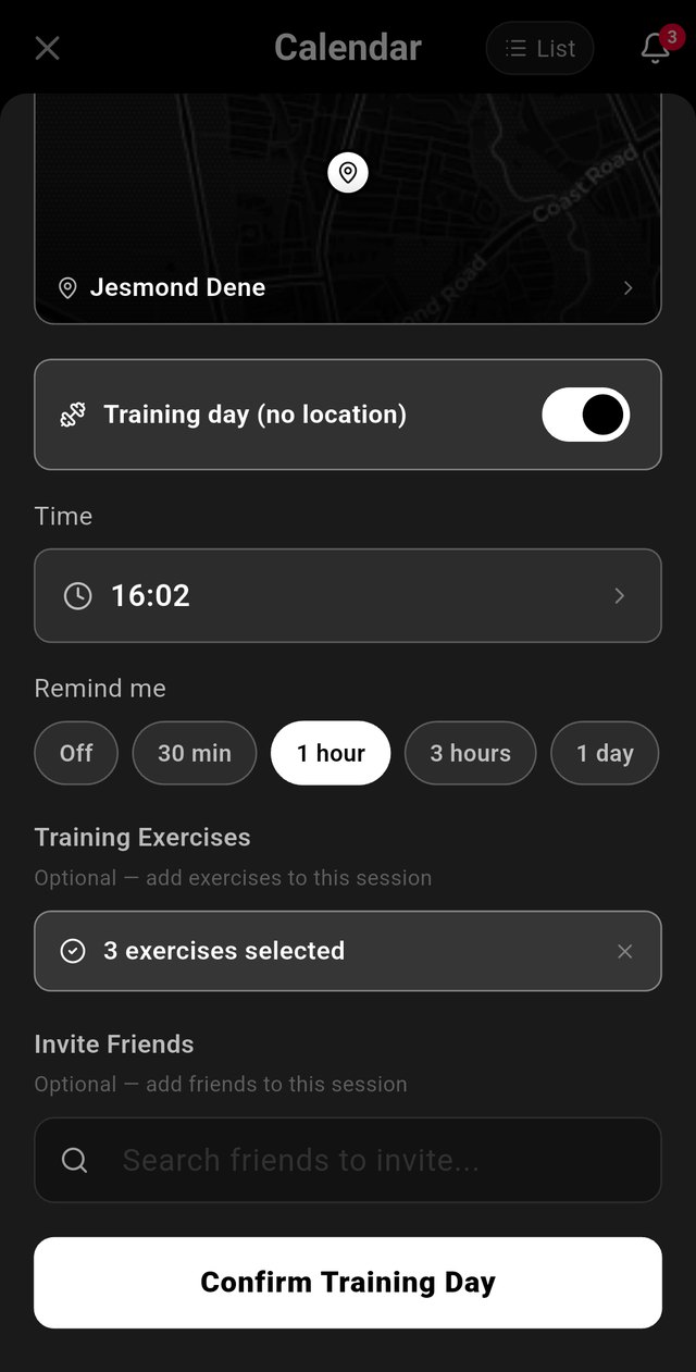 Planning a session on the calendar